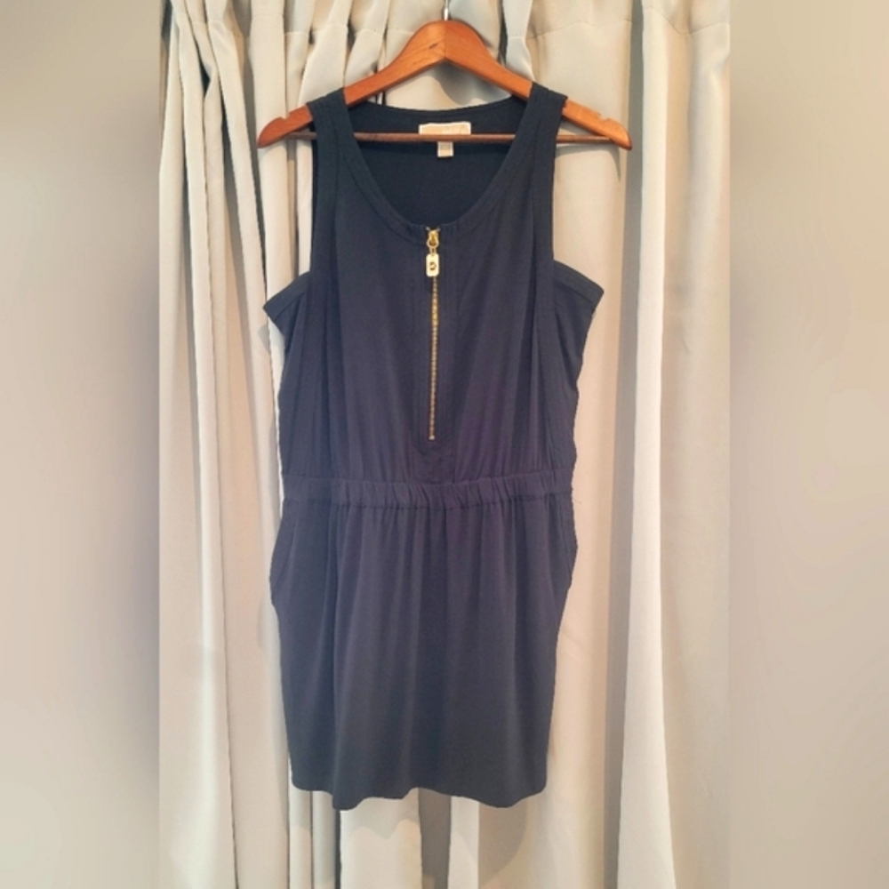Black Sleeveless MICHAEL KORS Mini-Dress with Gold Zipper